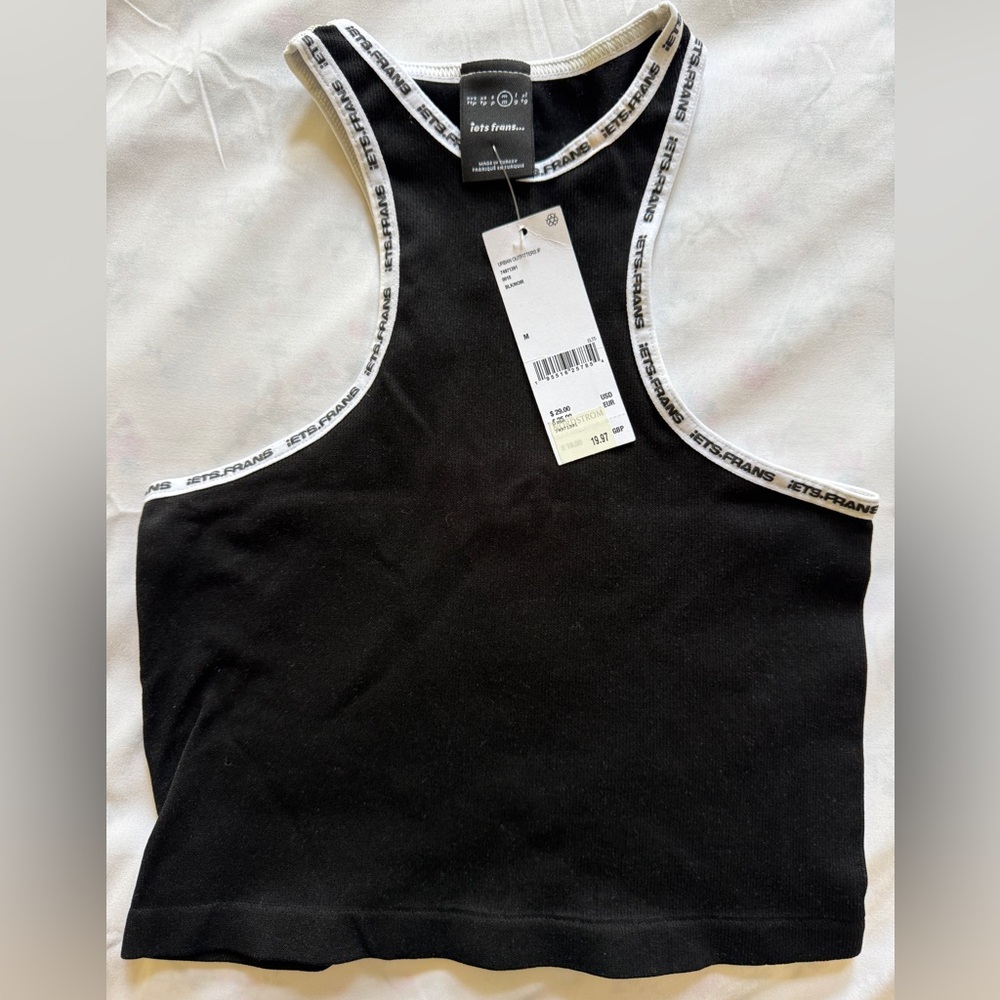 Urban Outfitters Black Tank Top with Logo Trim